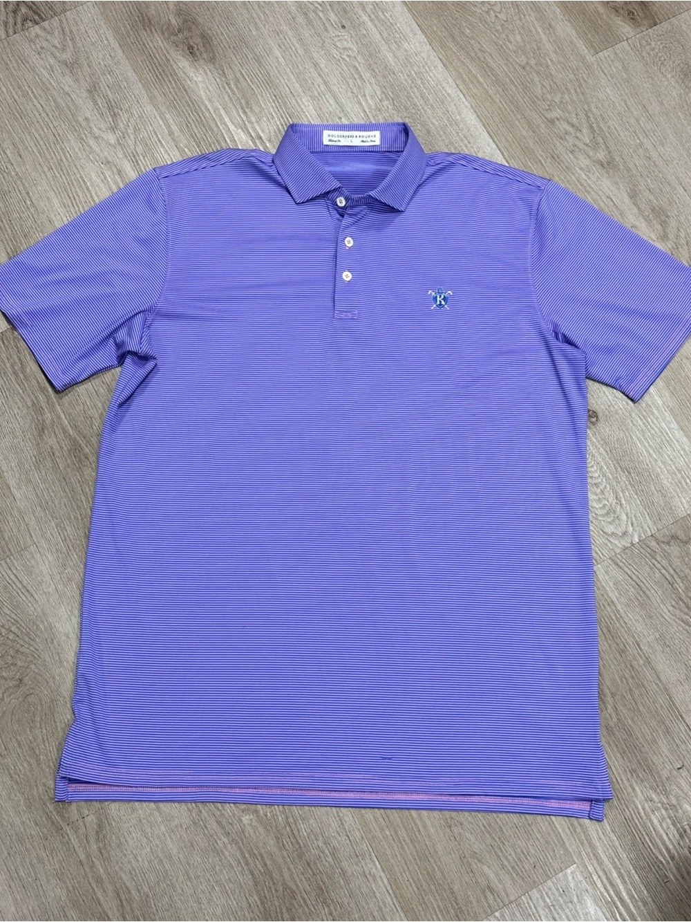 Holderness & Bourne Large Polo Shirt Blue Striped Tailored Fit K Club Logo